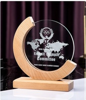 Plaques de trophées en cristal vierges avec base en bois pour logo personnalisé, cadeau d'entreprise, entreprise
