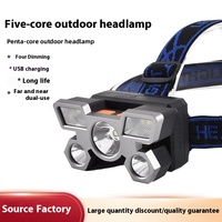 Usine en gros à cinq têtes LED avion lampe forme petit phare ABS corps USB charge éclairage de mineur utiliser Lithium Ion