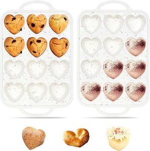 12 Cups LFGB Non Stick BPA Free Metal Reinforced Frame Heart Silicone Cupcake Pan Muffin Cake Tin Baking Mold - Product Image 1
