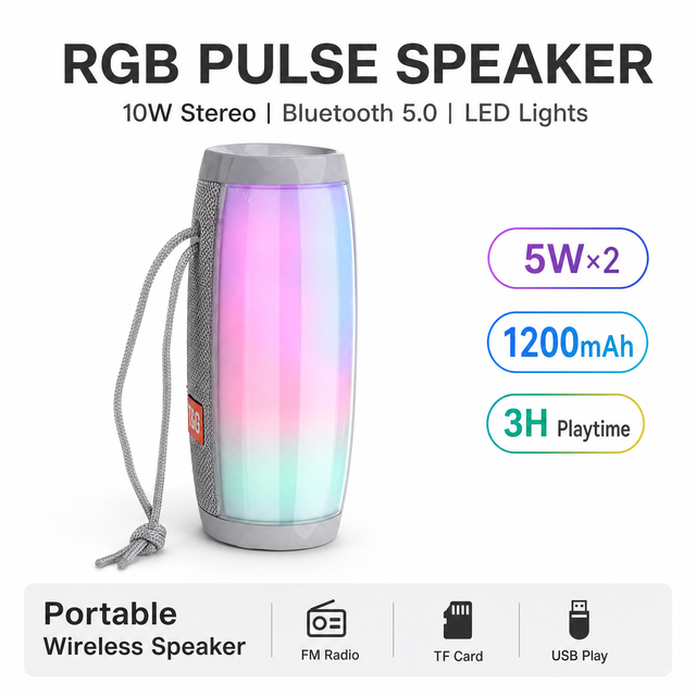 Portable  Speaker TG-157 RGB LED Light 10W TWS Stereo FM Radio TF Card USB AUX Mic for Outdoor Party