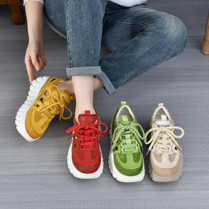 รองเท้าแพลตฟอร์มลำลองสำหรับผู้หญิงใหม่ฤดูใบไม้ผลิ2025หนังแท้แบบผูกเชือกนิ้วเท้าดีไซน์สีเข้ากันระบายอากาศสไตล์การเดิน - Product Image 4