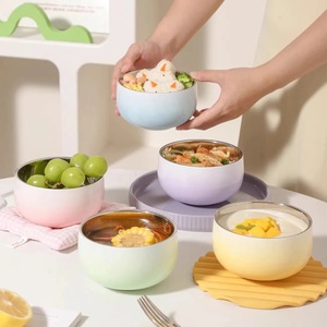 <span class=keywords><strong>Bol</strong></span> à riz pour enfants dégradé en acier inoxydable C39 résistant aux chutes épaissi Double <span class=keywords><strong>bol</strong></span> de mélange anti-brûlure bols en métal colorés - Product Image 4