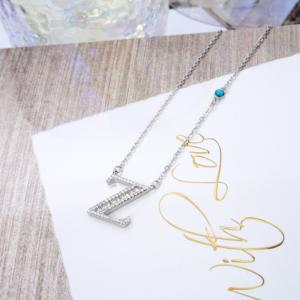 Collar Unisex con Colgante de Letra Inglesa (26 Letras), Plata de Ley Turquesa, Estilo Clásico y Estético, para Aniversario, <span class=keywords><strong>Cadena</strong></span> de Eslabones de <span class=keywords><strong>40</strong></span>+5 cm, Religioso - Product Image 4