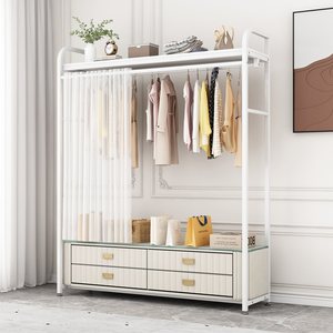 Hua Cheng <b>Clothes</b> <b>Rack</b> With Drawer Modern Design For Bedroom Bathroom Home Storage Furniture Solid Wood Stainless Steel - Product Image 2