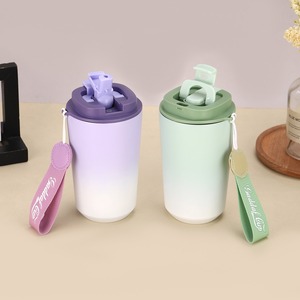 450ml Gradient <b>Stainless</b> <b>Steel</b> Vacuum Insulated Tumbler <b>with</b> <b>Straw</b> Handle and Rope Dual-Use Gift <b>Cup</b> - Product Image 5