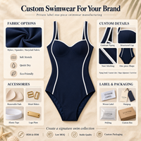 Maillot de bain bikini écologique à séchage rapide pour femme, avec bordure contrastante blanche, col halter, bretelles larges, effet ventre plat, marque privée OEM