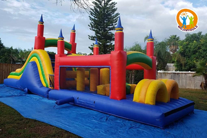 Carnival khổng lồ lâu đài bouncy đầy màu sắc PVC chướng ngại vật bơm hơi cho bữa tiệc sân sau bao gồm phụ kiện quạt gió vận chuyển bằng đường biển - Product Image 4
