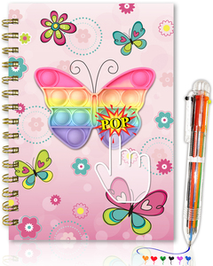 Quaderno a Spirale per Ragazze 21x14,5 cm con 6 Penne, Diario con Farfalle, Regalo per Età 6-12 Anni - Product Image 1