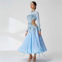 B-19602 bleu Ciel robe de bal valse moderne robe de danse Strass standard salle de bal vêtements de danse tango concurrence robe