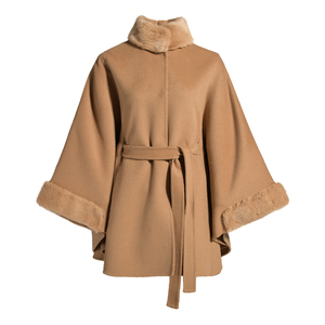 Jxwatcher Soft <strong>Lady</strong> Custom Wool Shawl Cape <strong>Poncho</strong> with Real Mink Fur Collar Winter Handmade Wholesale Wool <strong>Poncho</strong> Women - Product Image 1