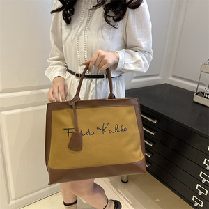 Bolso Tote de Lona Estilo Vintage con Ribete de Lona, Gran Capacidad, Bordado, Bolso de Hombro para Mujer, Cierre de Cremallera, Logotipo Personalizado - Product Image 4