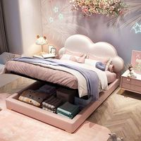 Tête de lit de luxe en cuir Cloud Design avec cadre et dossier rembourrés en cuir, lit pour enfants avec coffre de rangement à vérin à gaz