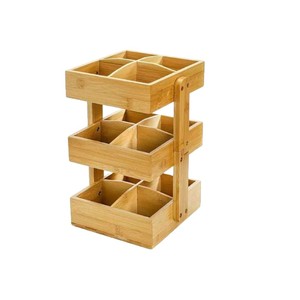 Wooden Tea Bag Storage <b>Rack</b> Desktop <b>Rotating</b> Coffee Tea Organizer Kitchen <b>Spice</b> Holder Rectangle Standing Type 2 Layers - Product Image 2