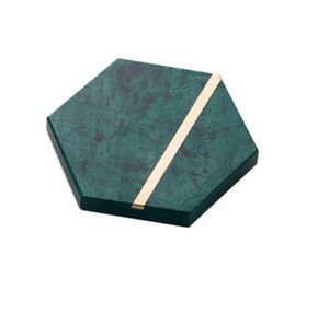 Sous-verres en marbre véritable vert massif avec incrustation en laiton et support en métal-Rembourrage en feutre antidérapant-Marbre scellé, résistant aux taches - Product Image 3