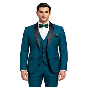 Traje de Lana Negro para Hombre de Tres Piezas, Corte Regular, Cuello de Solapa, Cierre de un Botón, Marca WARPRO INDUSTRY - Product Image 1