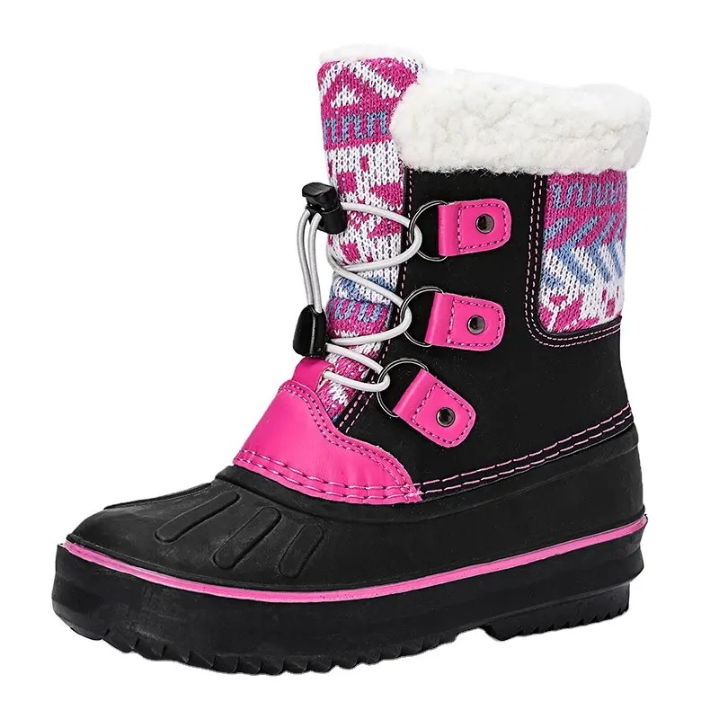 wholesale kids Winter Snow Boots Short Mid Calf Fashion Boot Art Resin Button for children walking style shoes for girls and boy