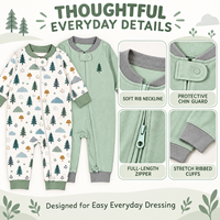 Maßgefertigter Niedlicher Baby-Body 100% Baumwolle Cartoon-Druck Gerippter Kragen Weich Unisex ODM Großhandel Langarm-Strampler mit Zwei-Wege-Reißverschluss