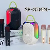 Enceinte karaoké Bluetooth portable avec 2 micros sans fil, double haut-parleurs de 57 mm et lumières colorées, changeur de voix