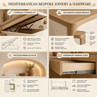 Lit plateforme tatami sur mesure de style méditerranéen avec armoire en stuc pour villa côtière