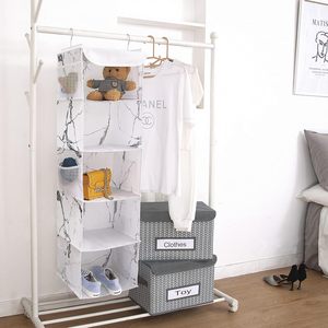 5 Shelves Hanging Closet Organizer 1 Pack Fabric <b>Storage</b> With 6 Side Pockets For Clothes <b>Shoes</b> Bedroom Use - Product Image 2