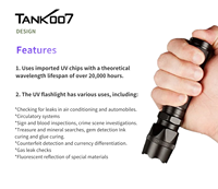 Lampe torche LED UV 365nm en aluminium industriel pour la détection de contrefaçon de devises, inspection fluorescente, étanche IPX8