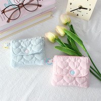 Dompet Kartu Bentuk Hati Berbahan Katun Quilted yang Lucu dan Ringkas, Tempat ID Multifungsi Berkapasitas Besar, Penutup Organizer, Dompet Koin dan Kunci