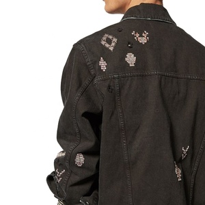 Negro chaqueta de denim personalizado bordado unisex jeans chaquetas - Product Image 5