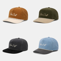 Op maat gemaakte corduroy trucker pet met touw, ongestructureerde 5-panel baseballcap, snapback pet, vintage, tweekleurig geborduurd