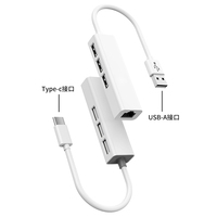 Adaptador USB 2.0 o Tipo-C a Tarjeta de Red USB 2.0 con RJ45+HUB 100M USB-C a HUB con Controlador para Computadora Portátil y de Escritorio