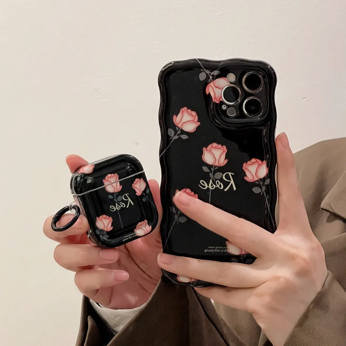 Hotselling आईएनएस शैली फैशन लड़की गुलाब पैटर्न Airpod मिलान फोन और के लिए iPhone मामले के लिए सेट