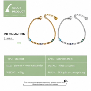 Gold and <b>Silver</b> Eye <b>Charm</b> <b>Bracelet</b> Stainless Steel 18K Gold Vacuum Plating And Enamel Adjustable Chain Jewelry - Product Image 2