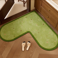 Tapis de salle de bain vintage en forme de L, tapis de toilette, tapis de cuisine, tapis d'entrée, tapis absorbant l'eau, antidérapant, motif floral, tapis vert