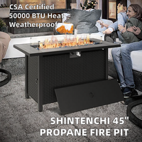 Table de foyer extérieur au propane Shintenchi de 45 pouces, 50 000 BTU, couvercle moderne en acier thermolaqué, pare-vent en verre, housse imperméable