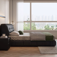 Luxus Schwarz Echt leder King Size Doppel Queen Bett rahmen Gaslift Gepolsterte Lagerung Hoch gepolsterte Betten Liege schubladen