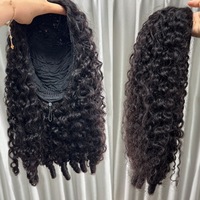 Perruque mi-tête en cheveux humains Remy birmans, personnalisée en usine, sans colle, sans couture, avec cordon de serrage, couleur naturelle, densité 200%