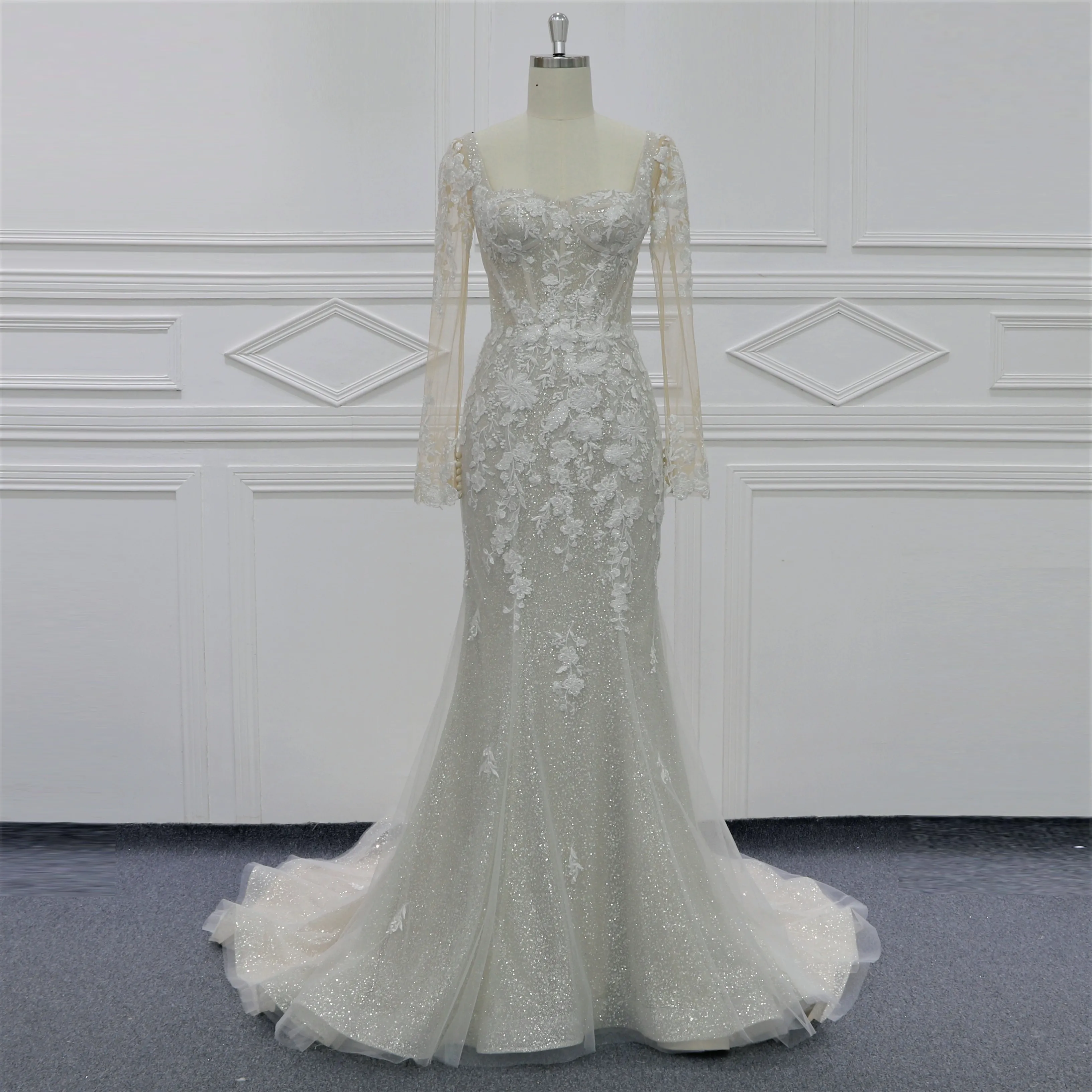 Young Style Heavy Beading Bling Mermaid Wedding Gown Long Sleeve Robe De Mariage Mode 2023 Bridal Dress