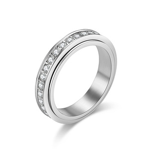 Trendy <b>Titanium</b> Steel Diamond Encrusted Rotating <b>Ring</b> For Women Gold Color Stress Relief Jewelry Gift - Product Image 5