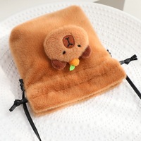 Sac d'école en peluche Capybara doux et chaud Sac à cordon en peluche Kapibara Capybara Sac à bandoulière de rangement à la mode