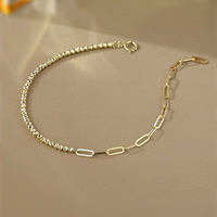 Bracelet en or massif 18 carats AU750, chaîne AB étincelante, maillons mixtes trombone et perles, bracelet délicat en or uni empilable pour femme