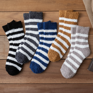 Calzini invernali termici da uomo a 5 strisce colorate alla moda e calde calze da sonno - Product Image 1