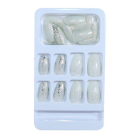 Vente en gros d'ongles personnalisés Instagram Fashion Silver Sequin Gradient Ballerina Finish Press Nails Made Durable ABS Artificial