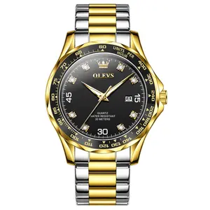 OLEVS 9988 OEM personalizado al por mayor diseñador de moda hombres reloj de acero inoxidable de lujo resistente al agua reloj de cuarzo dorado para hombres