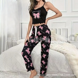 Ensemble deux pièces imprimé transfrontalier, débardeur et pantalon, pyjama femme confortable, décontracté et sexy - Product Image 3