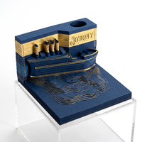 Calendrier de bureau 3D 2027 Modèle de bateau Bloc-notes 3D avec porte-stylo Artisanat en papier LED pour l'école, le bureau et la maison