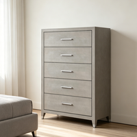 Commode étroite à 5 tiroirs en bois massif gaufré, design moderne, pour chambre à coucher, personnalisable OEM/ODM, idéale pour les commandes en gros