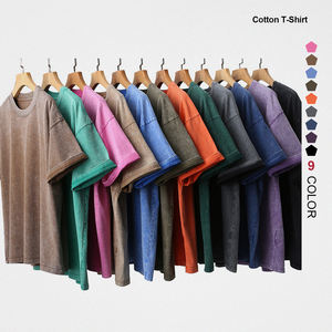 Logo kustom kaus kebesaran pria, T-shirt katun 100% polos dicuci asam Vintage - Product Image 1