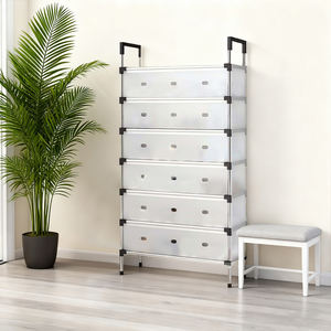 ชั้นวางเสื้อและรองเท้าหลายชั้น พร้อมผ้าคลุมกันฝุ่น ที่เก็บรองเท้าพร้อมตะขอ สำหรับตู้เสื้อผ้า ทางเข้าบ้าน ห้องนั่งเล่น - Product Image 1