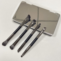 Ensemble de pinceaux de maquillage portables professionnels pour les voyages, 4 pièces, pinceaux de maquillage double face avec boîte et miroir, fabrication en gros
