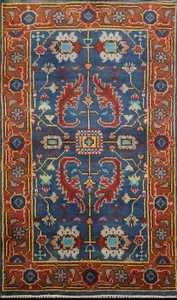 Karpet wol Oushak biru tradisional cantik buatan tangan <span class=keywords><strong>6x9</strong></span> kaki aksen India untuk ruang tamu kamar tidur karpet lobi ukuran besar - Product Image 2