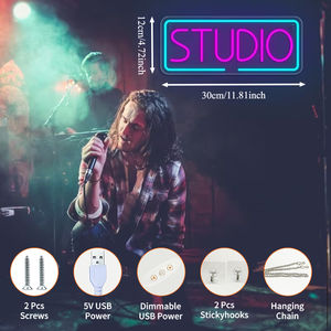 Logo LED néon tendance STUDIO, police bicolore rose et bleue avec bordure <span class=keywords><strong>double</strong></span> couche, décoration professionnelle et stylée - Product Image 2